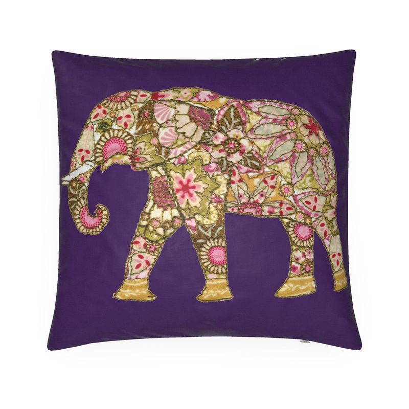 Cushion - Elephant on Dark Purple